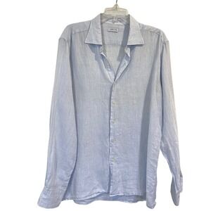 JOHN P 100% Linen Light Blue Long Sleeve Button Up Shirt Mens XL Casual Collar
